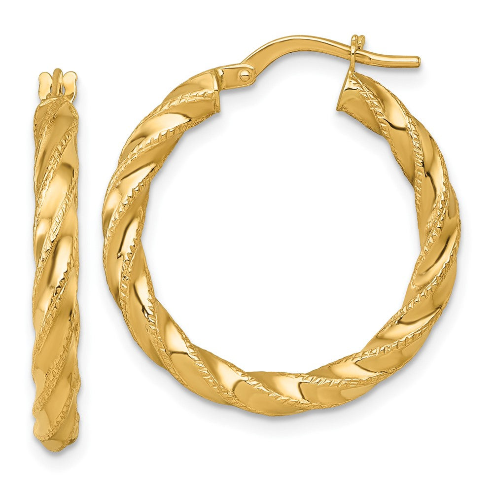 14K Gelbgold Poliert Diamantiert Gedreht 3.00 X 25mm Röhre Creolen