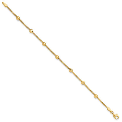 14K Gelbgold Poliert 7-station Mirror Perlen und Kette 7 Zoll Armband