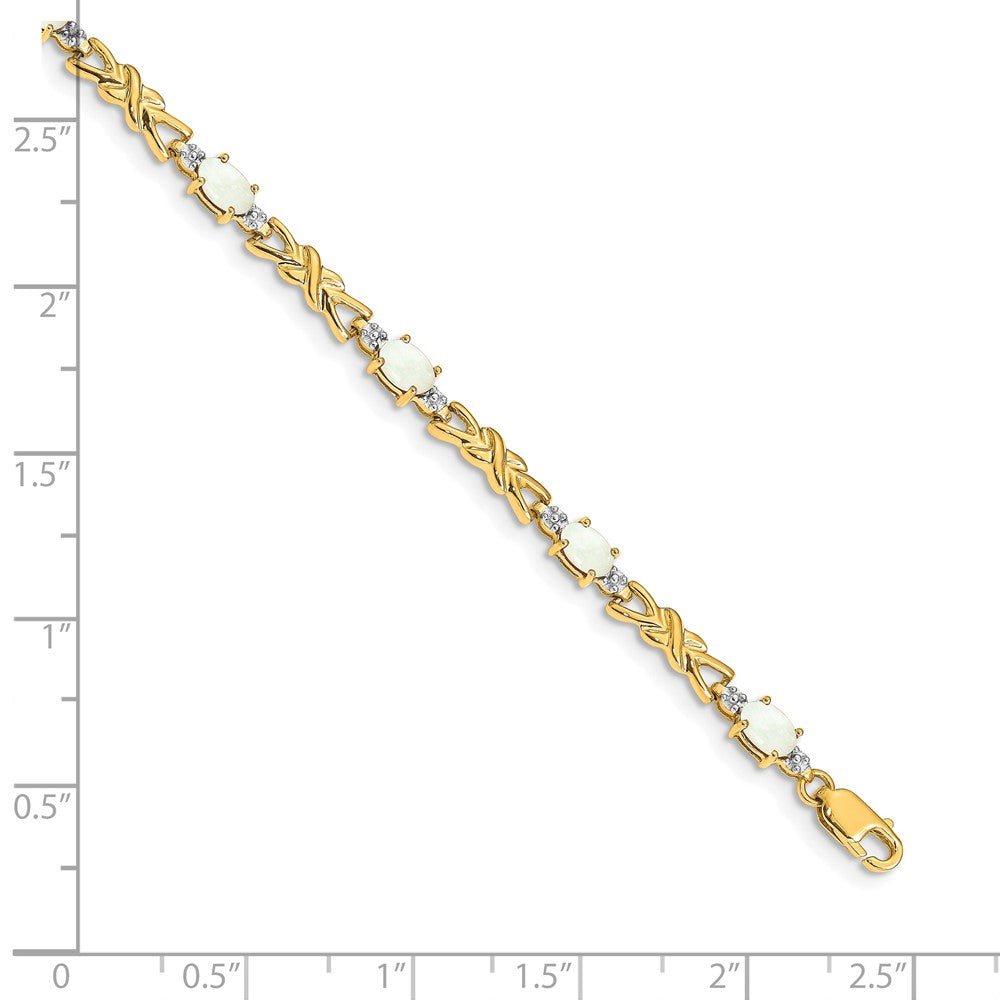 14K Gelbgold Komplett Diamant und Oval Opal X-design 7.25 Zoll Armband