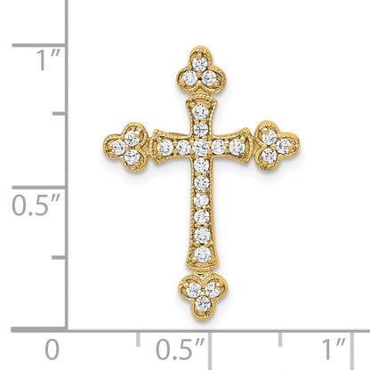 14K Gelbgold 1/4 Karat Diamant Knospend Kreuz Kette Anhänger