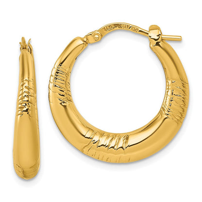 14K Gelbgold Poliert und Strukturiert 4.6mm X 23mm Gewölbt Rund Creolen