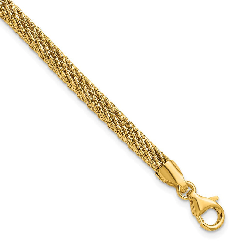 14K Gelbgold Poliert und Diamantiert Rund Geflochten Draht 7.5 Zoll Armband