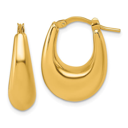 14K Gelbgold Poliert 7mm X 16mm Gewölbt Oval Creolen