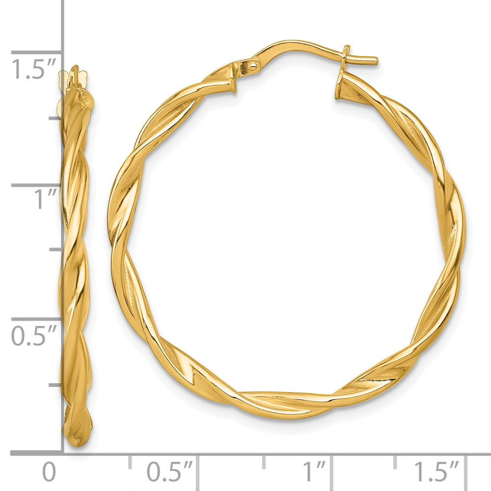 14K Gelbgold Poliert Gedreht 2.75 X 35mm Röhre Creolen