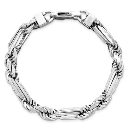 Sterlingsilber Rhodiniert Poliert 8.00mm Figaro Kordel Kette 8 Zoll Armband