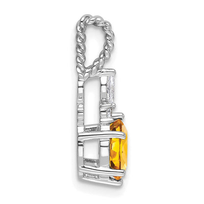 14K Weißgold Diamant und 7x5 Oval November/citrine Gedreht Kette Anhänger