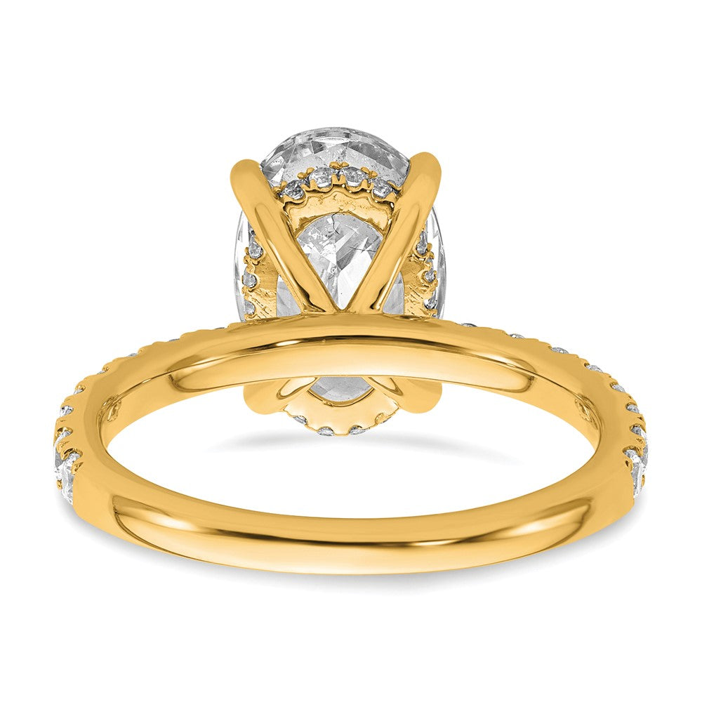 14K Gelbgold Verlobungsring mit 3,5 ct. zertifiziertem, im Labor gezüchtetem Diamant VS/SI+ G+, Oval-Schliff, kompletter Solitär mit Flair