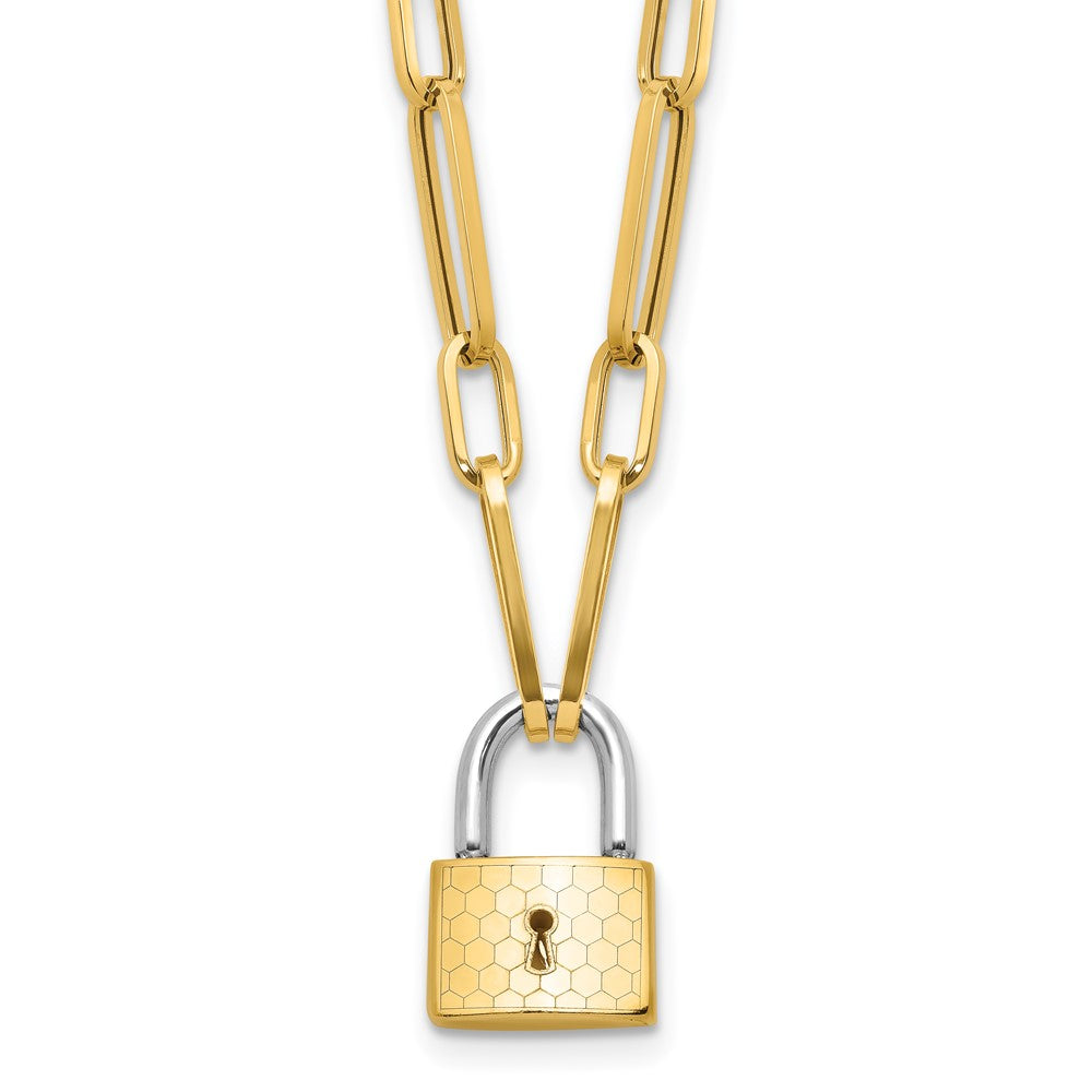 14K Bicolor Gold Bicolor Fantasieglieder mit Schloss Hängend 18.25 Zoll Halskette