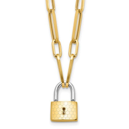 14K Bicolor Gold Bicolor Fantasieglieder mit Schloss Hängend 18.25 Zoll Halskette