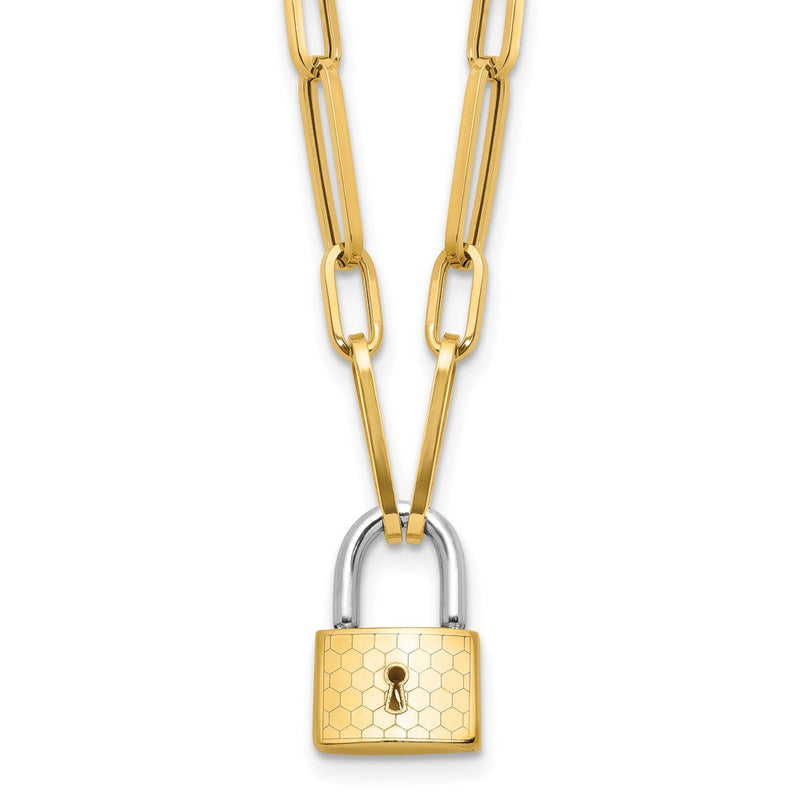 14K Bicolor Gold Bicolor Fantasieglieder mit Schloss Hängend 18.25 Zoll Halskette