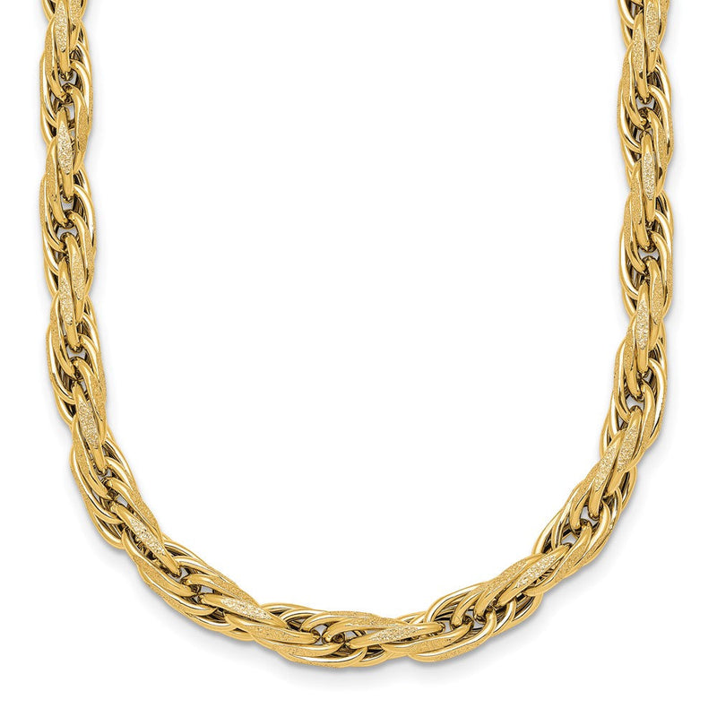 14K Gelbgold Poliert und Strukturiert 4.5mm Flach Kordel Kette 18.25 Zoll Halskette