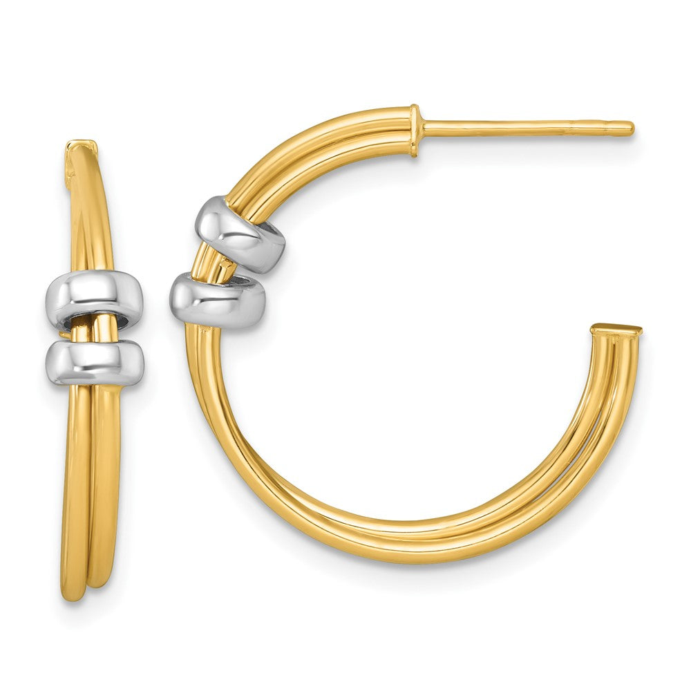 14K Bicolor Gold Bicolor Poliert mit Rings Doppelt C-hoop Ohrstecker