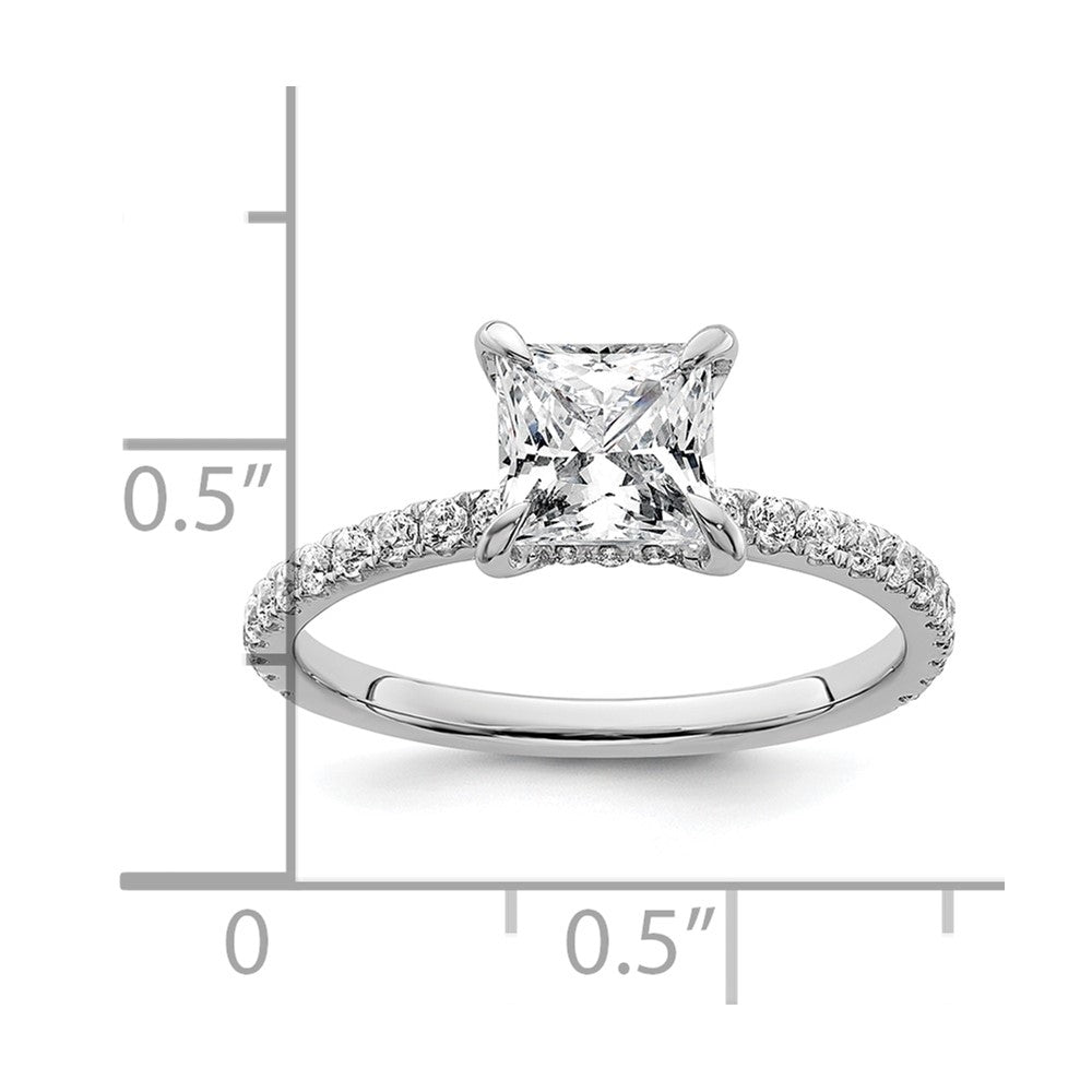 14K Weißgold Verlobungsring mit 2K zertifiziertem Labor-gezüchtetem Diamant VS/SI+ G+ im Princess-Schliff, kompletter Solitär mit Flair