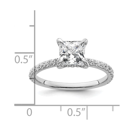 14K Weißgold Verlobungsring mit 2K zertifiziertem Labor-gezüchtetem Diamant VS/SI+ G+ im Princess-Schliff, kompletter Solitär mit Flair