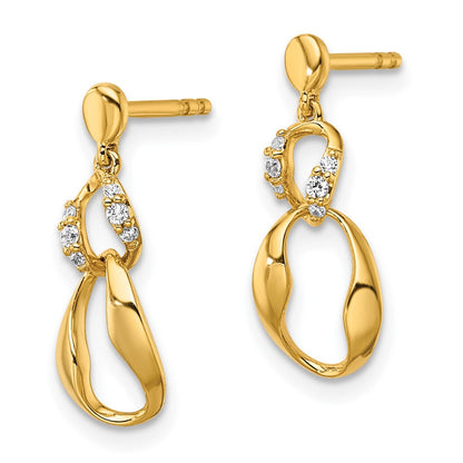 14K Gelbgold Polierte Wellenförmige Oval-Diamant-Ohrhänger mit Stecker, 0,07 ct