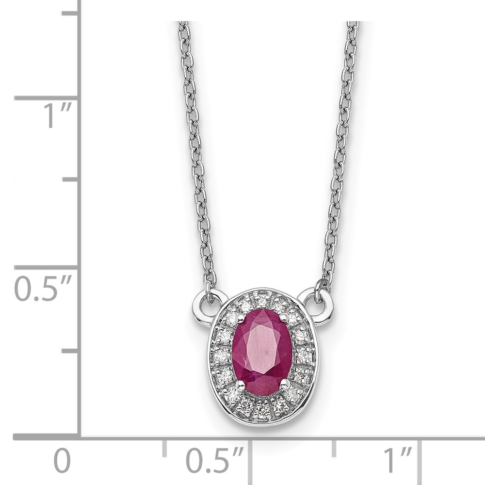 14K Weißgold Diamant und 6x4mm Oval Rubin Heiligenschein 18 Zoll Halskette