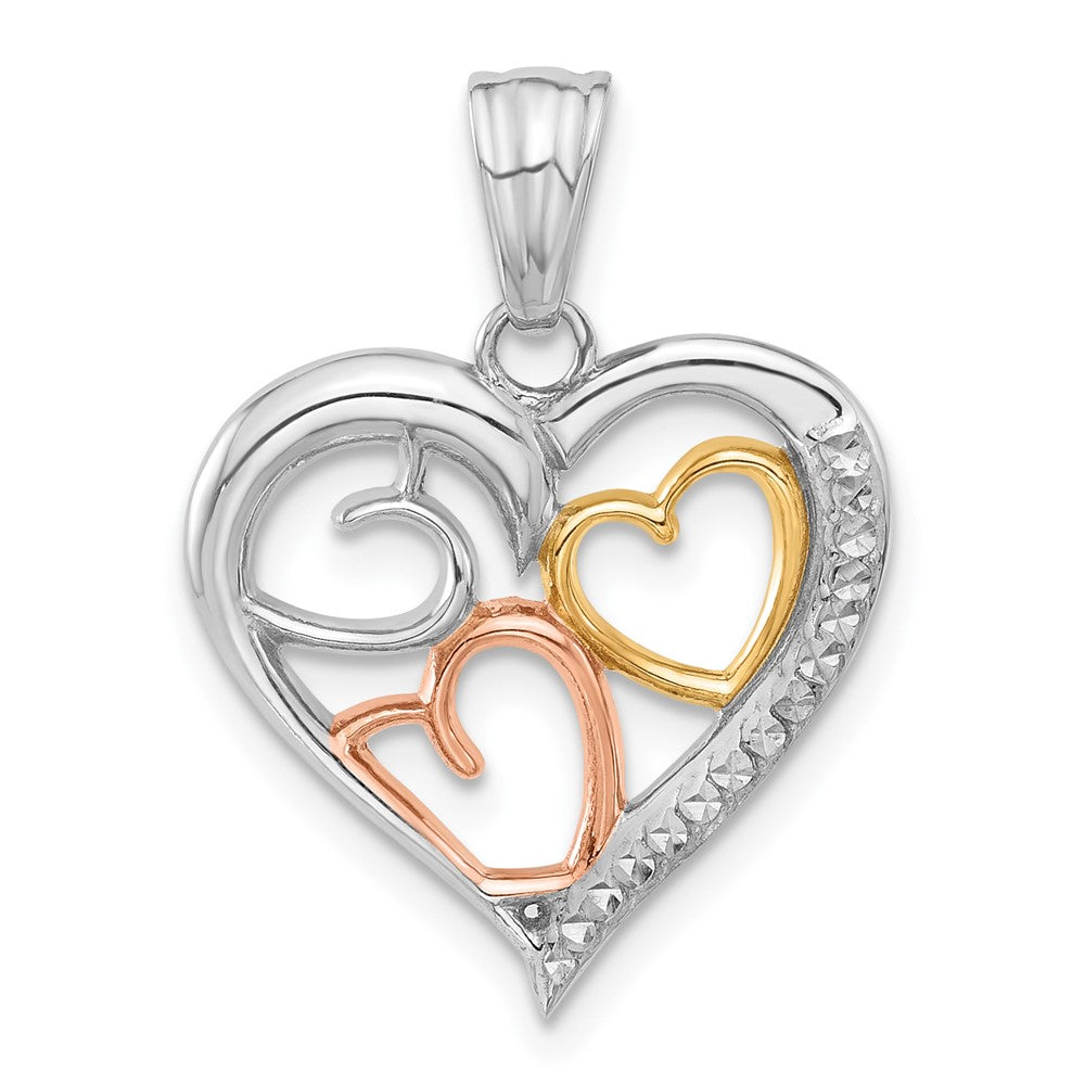 14K Tricolor-Gold Tricolor-diamantgeschliffener Herzen-Anhänger