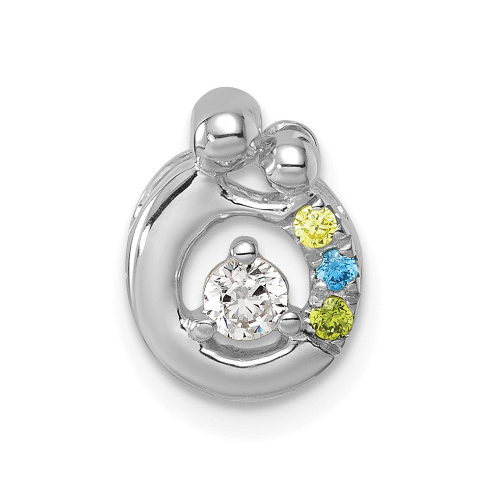 14K Weißgold 3 Synthetisch Geburtsstein und Diamant. Mutter/child Kette Anhänger