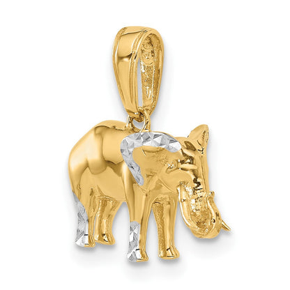 14K Gelbgold und Rhodium diamantgeschliffener 3-D-Elefant-Anhänger