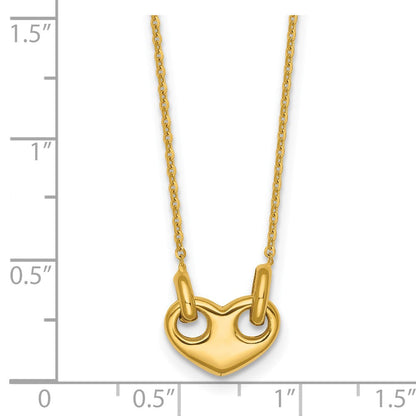 14K Gelbgold Poliert Herz 18 Zoll Halskette