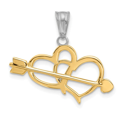 14K Gelbgold mit Rhodium Diamantgeschliffener Herzen-und-Pfeil-Anhänger