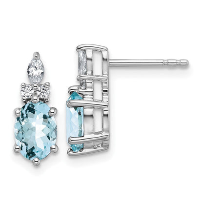 14K Weißgold Diamant- und 7x5 Ovale-März-/Aquamarin-Ohrstecker