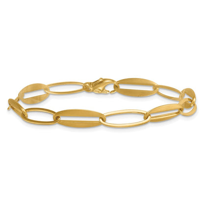 14K Gelbgold Gebürstet und Poliert 7.25mm Lang Oval Glieder 7.5 Zoll Armband