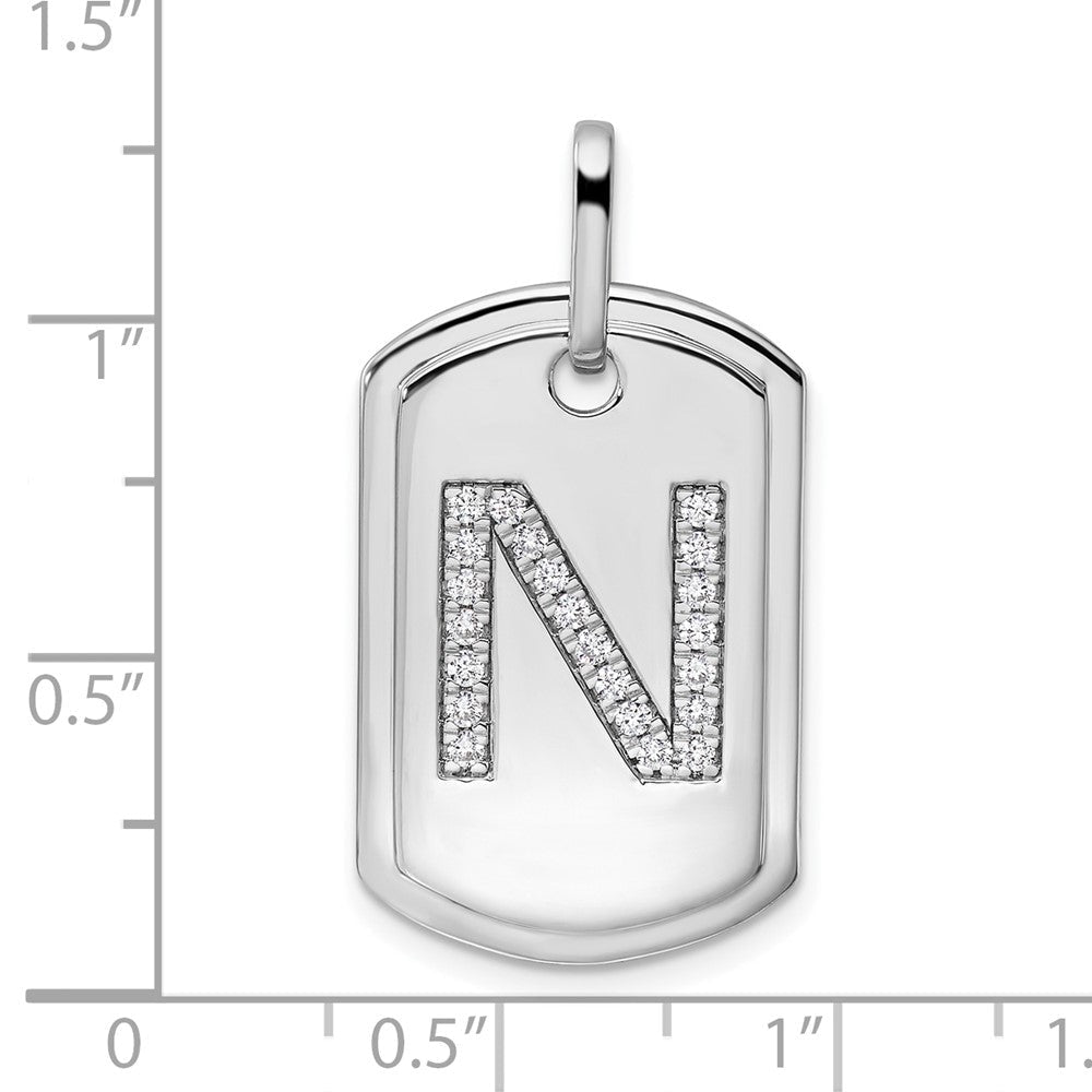 14K Weißgold Diamant-Erkennungsmarken-Charm mit Initiale N