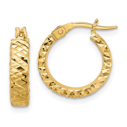 14K Gelbgold Poliert 4mm Diamantiert Creolen
