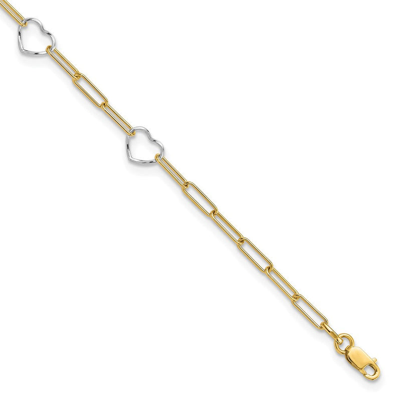 14K Bicolor Gold Bicolor 5 Herzen und Büroklammer Knöpfe 9 Zoll Plus 1 Zoll Verlängerung - Total 10 Zoll Fußkettchen