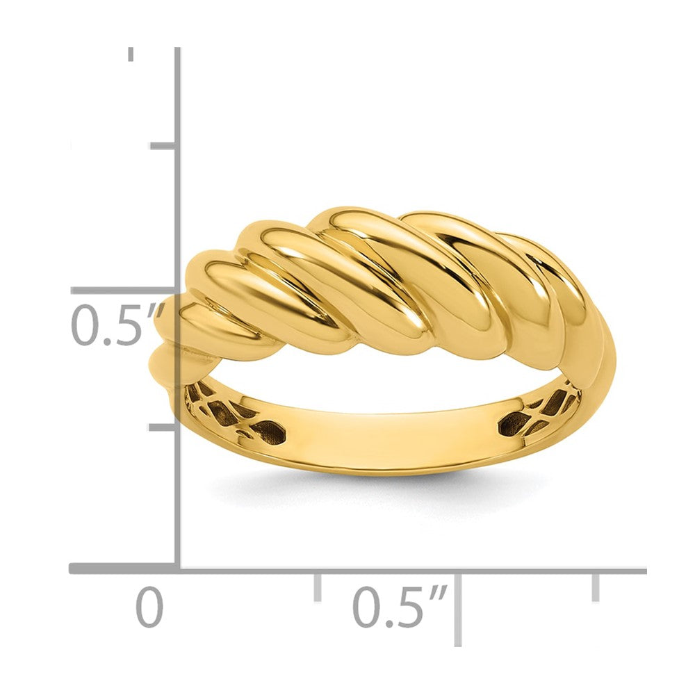 14K Gelbgold Poliert Gedrehter Gewölbter Ring, Größe 7