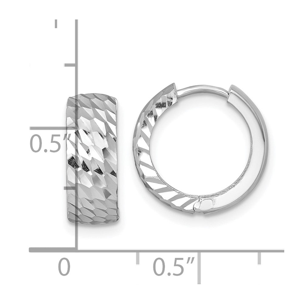 14K Weißgold Poliert 5.0mm Diamantiert Rund Klappbar Creolen
