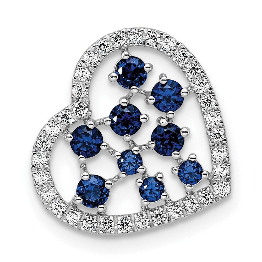14K Weißgold Poliert Diamant und Saphir Herz Kette Anhänger