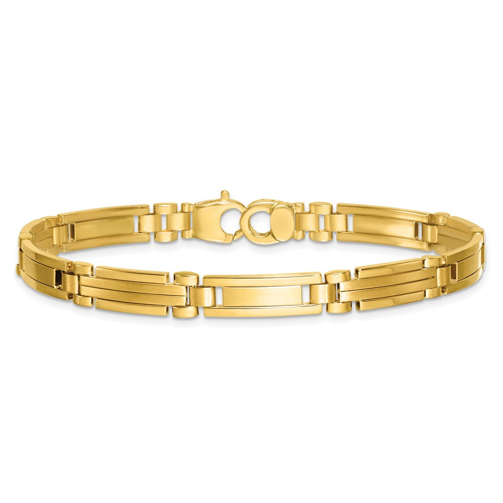 14K Gelbgold Poliert und Gebürstet 6.7mm Fantasie Multi Glieder Stab 8.25 Zoll Armband
