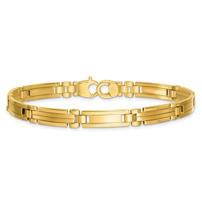 14K Gelbgold Poliert und Gebürstet 6.7mm Fantasie Multi Glieder Stab 8.25 Zoll Armband