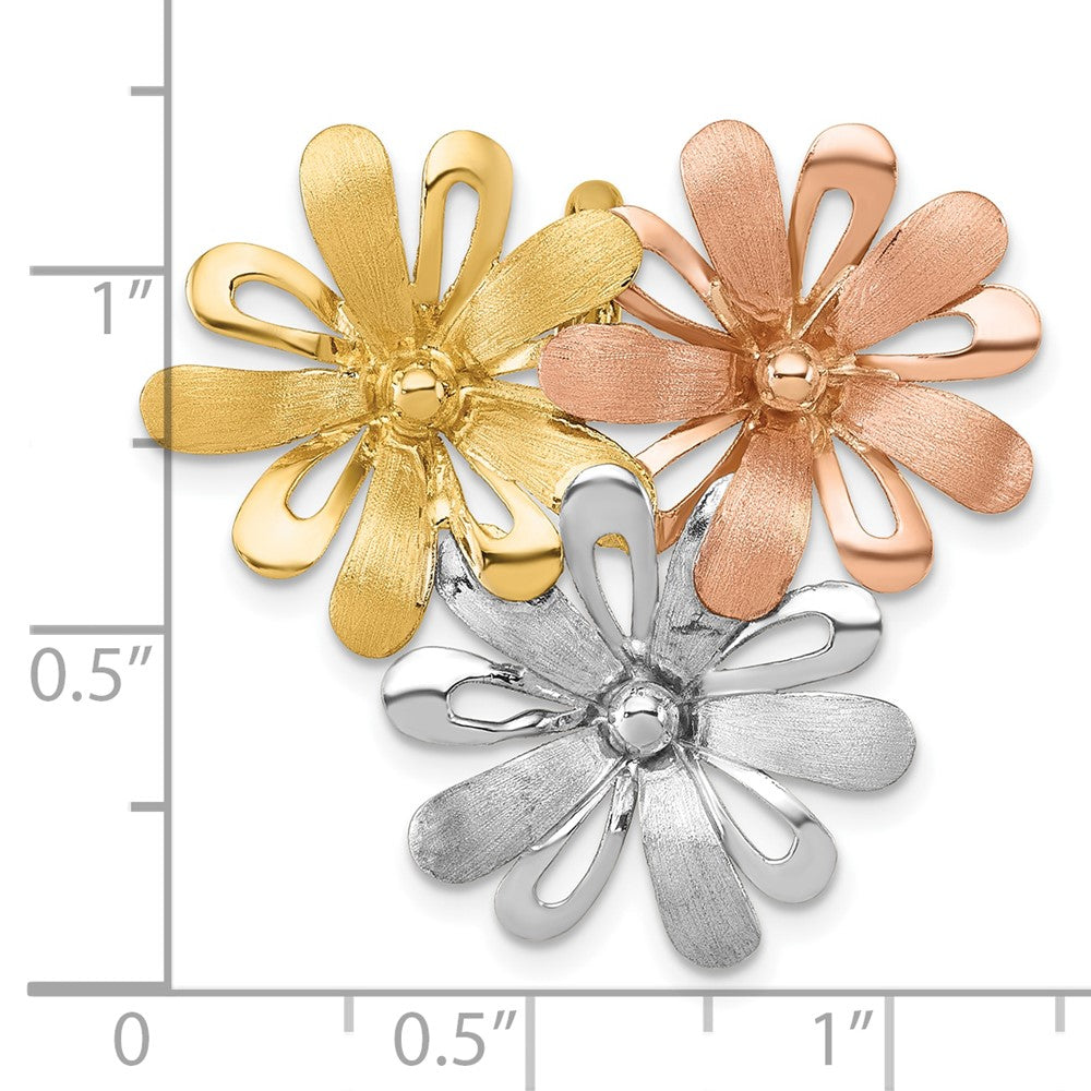 14K Gelbgold mit Rhodium-Ton, gebürstet und poliert, Kettenanhänger mit drei Blumen zum Aufgleiten