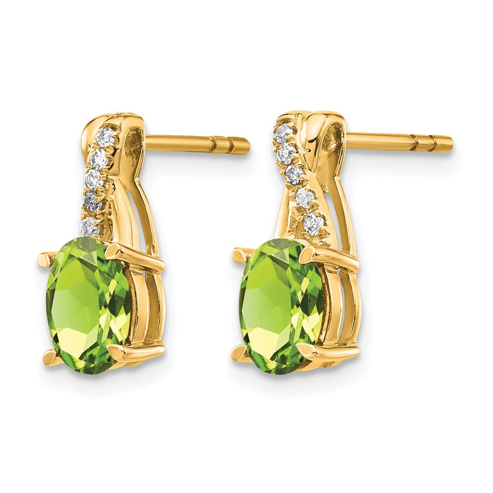 14K Gelbgold Ohrstecker mit ovalem 7x5 mm Peridot (August-Geburtsstein) und Diamanten