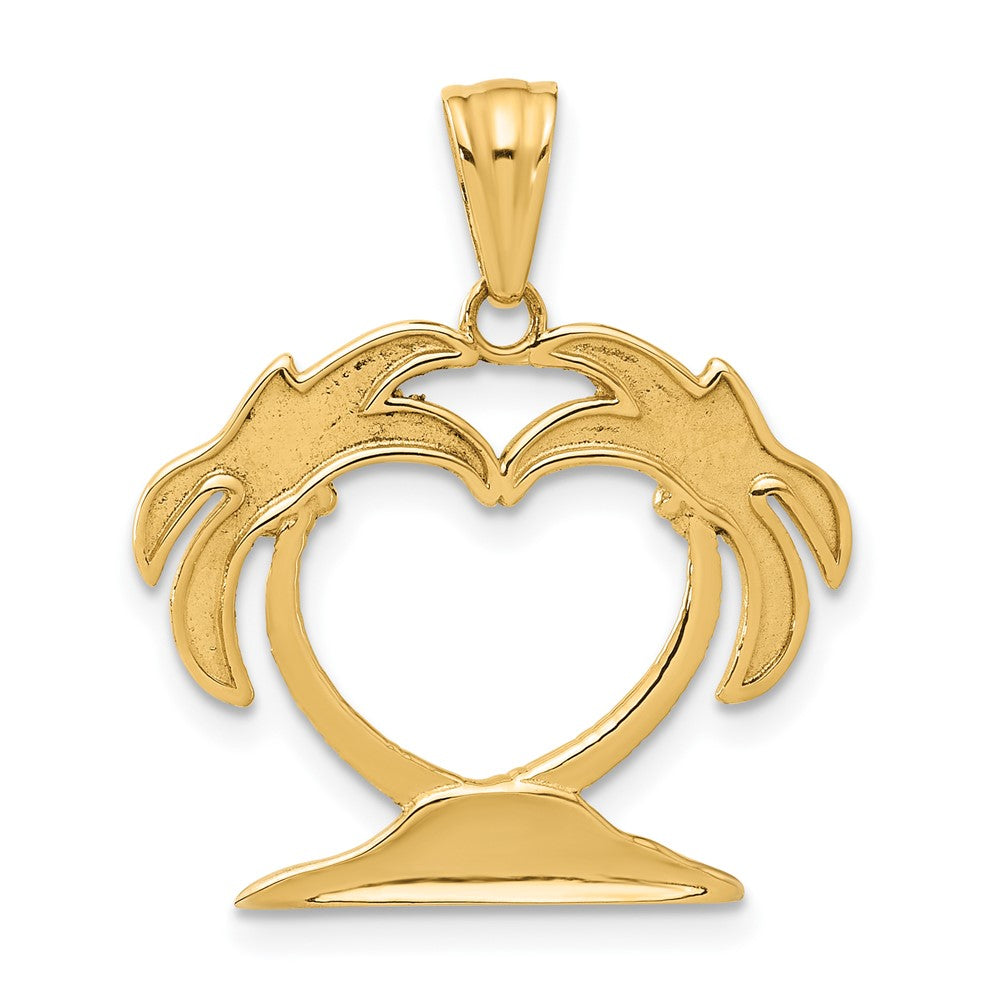 14K Gelbgold mit Rhodium Palmenbaum-Herz-Anhänger