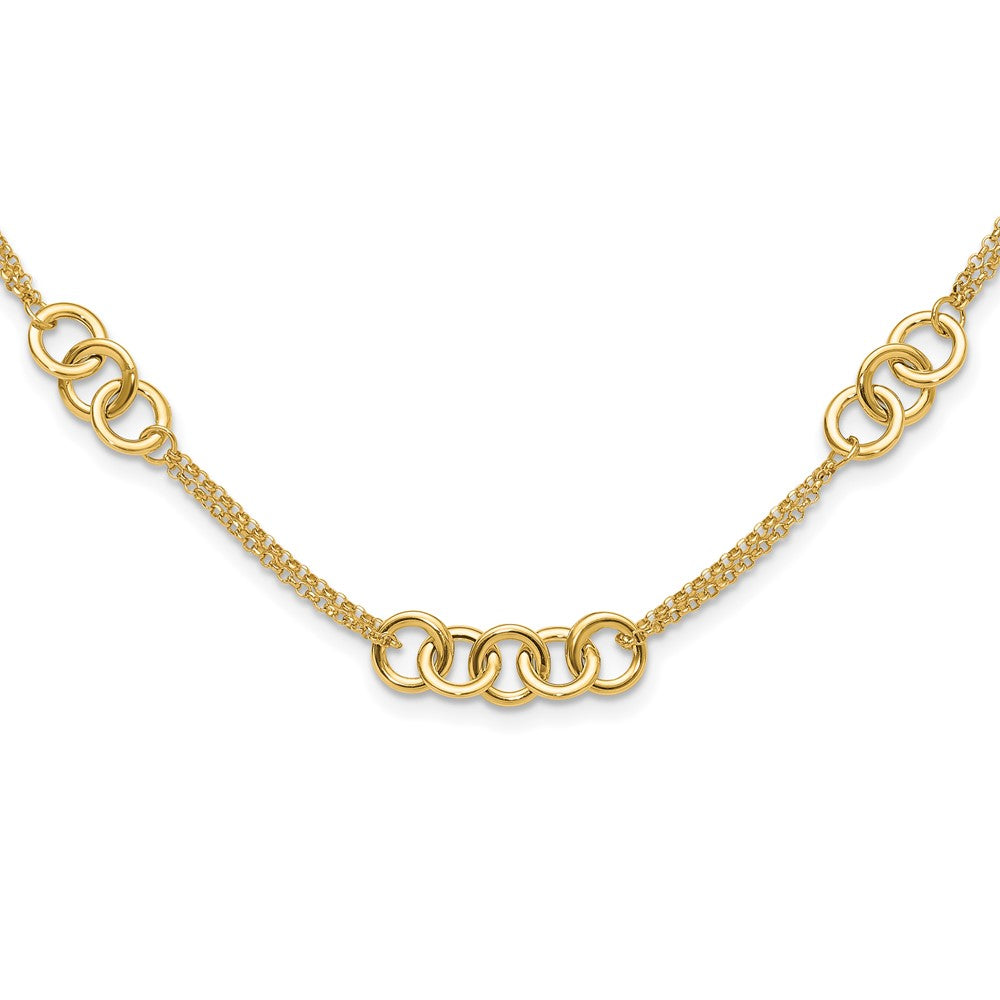 14K Gelbgold Poliert Linked Kreise mit Kette 5-station 17 Zoll Halskette