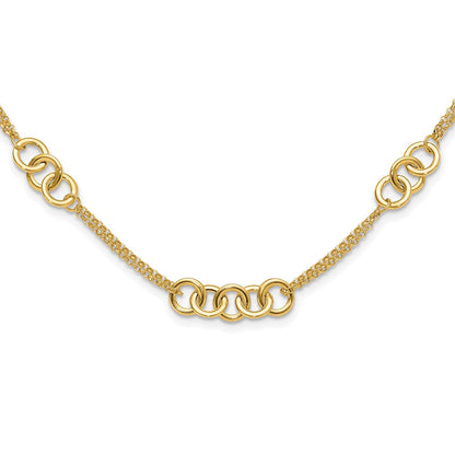 14K Gelbgold Poliert Linked Kreise mit Kette 5-station 17 Zoll Halskette