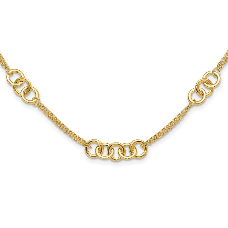 14K Gelbgold Poliert Linked Kreise mit Kette 5-station 17 Zoll Halskette