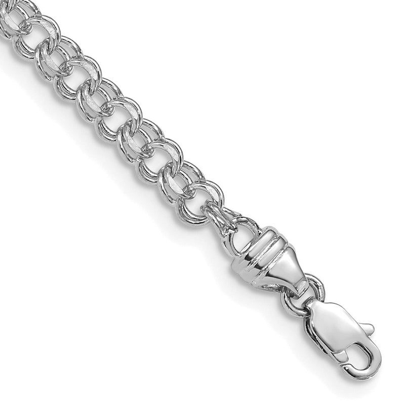 14K Weißgold 3.75mm Diamantiert Massiv Schwer Doppelt Glieder Charm Armband