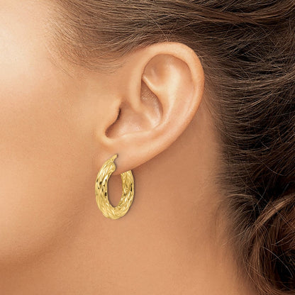 14K Gelbgold Poliert Geflochten Texture 4.75mm Rund Creolen