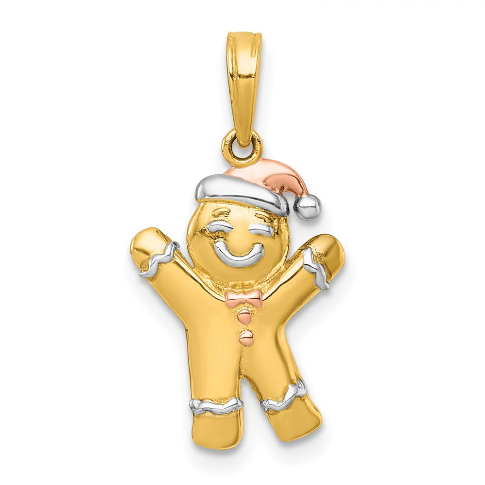 14K Gelbgold mit Rhodium- und -Beschichtung, polierter Lebkuchenmann-Charm
