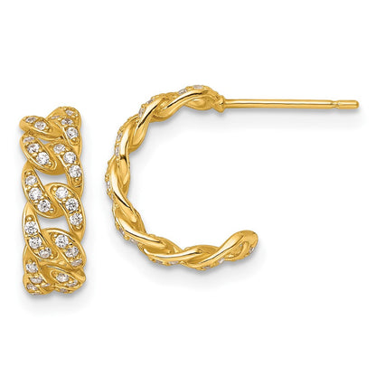 14K Gelbgold Poliert Zirkonia Panzer Glieder C-hoop Ohrstecker