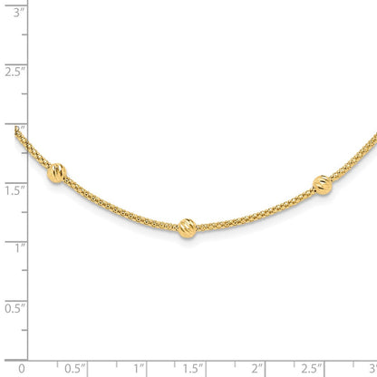 14K Gelbgold Poliert Diamantiert Perlen und Netz Kette 17 Zoll Halskette