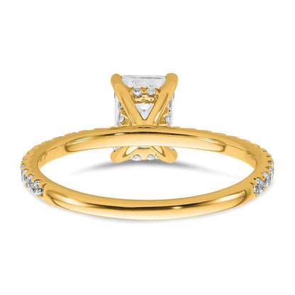 14K Gelbgold Verlobungsring mit 1 3/8K zertifiziertem, im Labor gezüchtetem Diamant im Emerald-Schliff, VS/SI+ G+, Solitär mit Flair, komplett