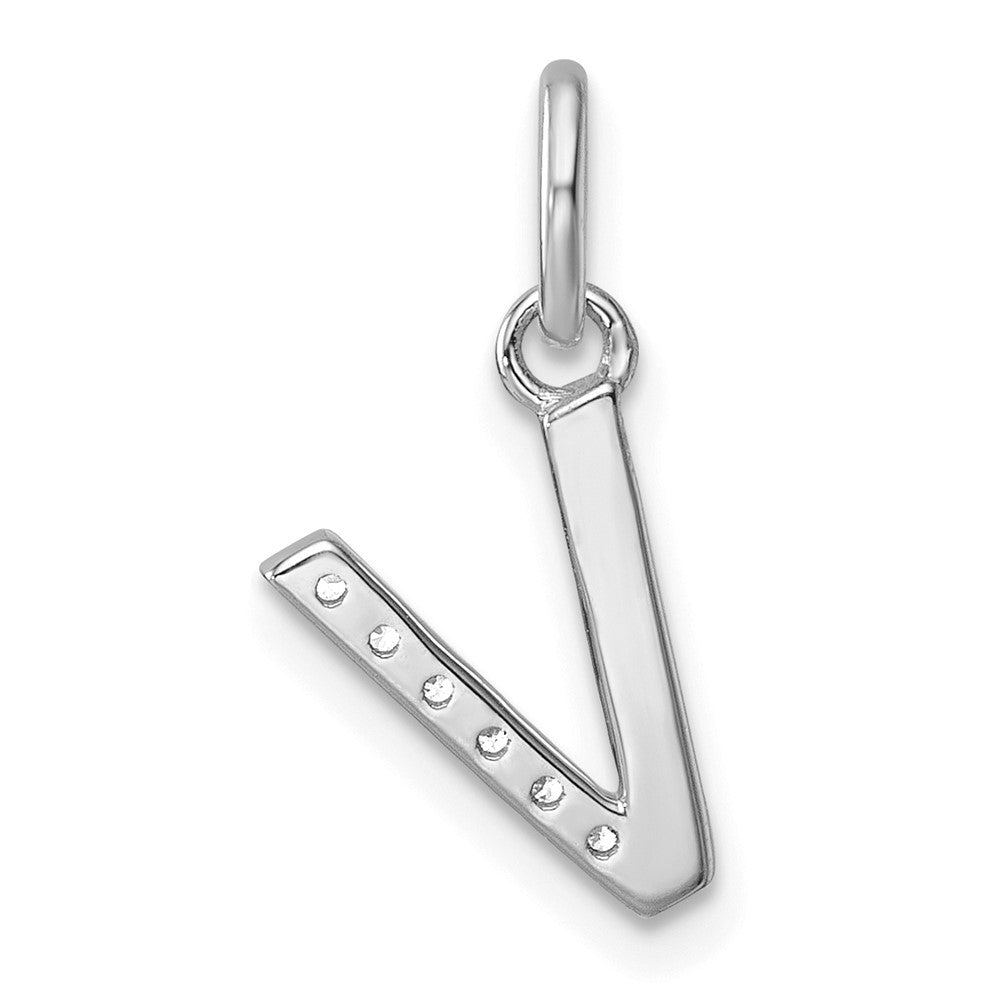 14K Weißgold gedrehter Charm mit Initiale V und 0,05 ct. Diamant