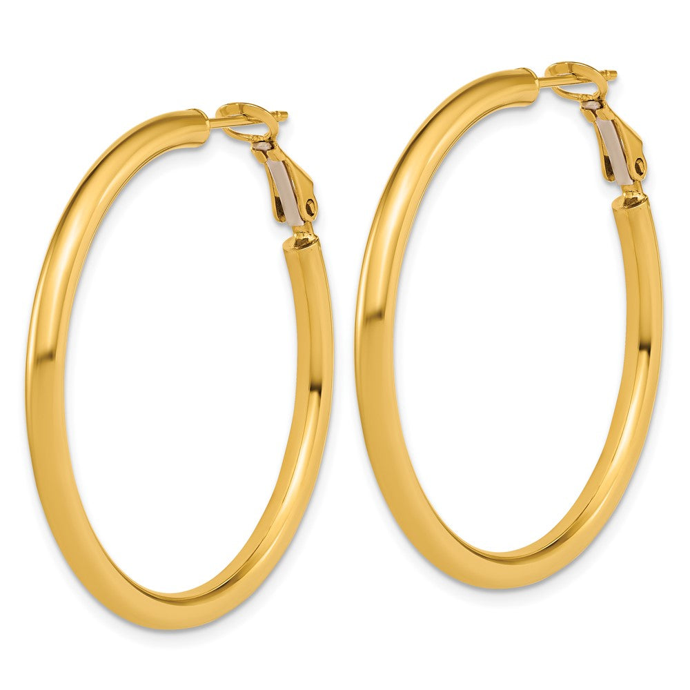 14K Gelbgold 3x40mm Poliert Rund Omega Rückseite Röhre Creolen