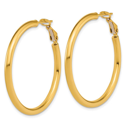 14K Gelbgold 3x40mm Poliert Rund Omega Rückseite Röhre Creolen